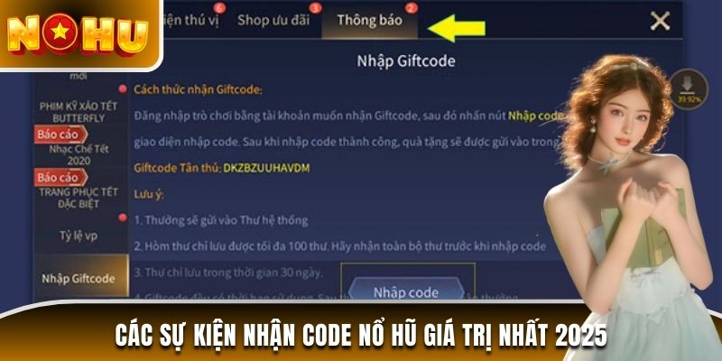Các sự kiện nhận code Nổ Hũ giá trị nhất 2025